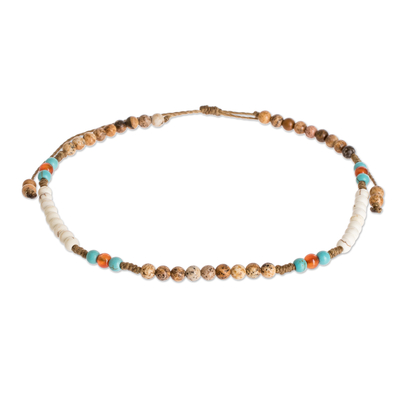 Unisex Turquoise and Jasper Beaded Anklet from Guatemala