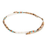Jasper beaded anklet, 'Guatemala Driftwood' - Unisex Turquoise and Jasper Beaded Anklet from Guatemala