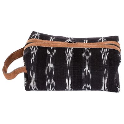 Black Cotton Jaspe Patterned Cosmetic Bag with Zipper