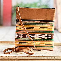 Cotton sling bag, 'Jaspe Vagabond' - Cotton Loom Woven Guatemalan Jaspe Pattern Sling Tote
