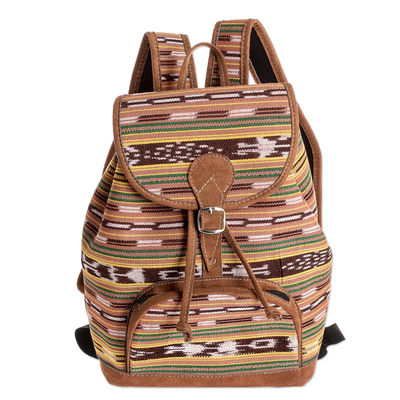 Cotton backpack, 'Sandy Weekend' - Loom Woven Cotton Backpack with Jaspe Design from Guatemala