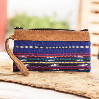 Cotton clutch purse, 'Calderas Lake' - Loom Woven Blue Cotton Clutch Purse From Guatemala