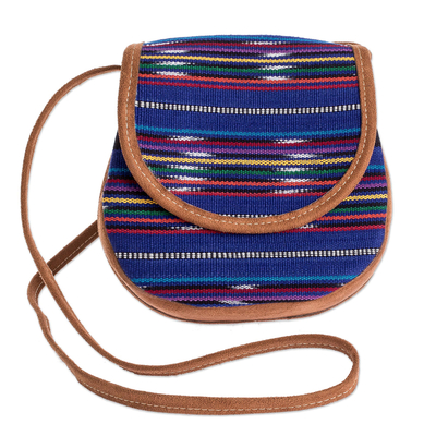 Cotton shoulder bag, 'Tacana Sky' - Blue Dominant Cotton Jaspe Pattern Shoulder Bag with Flap