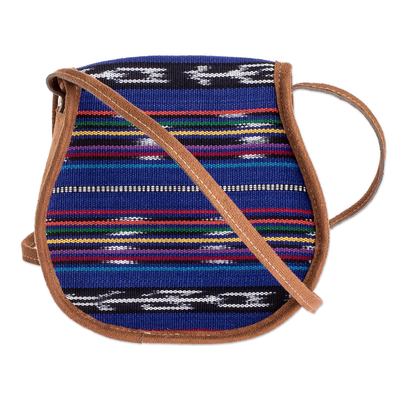 Cotton shoulder bag, 'Tacana Sky' - Blue Dominant Cotton Jaspe Pattern Shoulder Bag with Flap