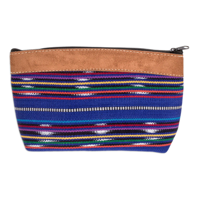Blue Multicolor Loom Woven Cosmetic Bag from Guatemala