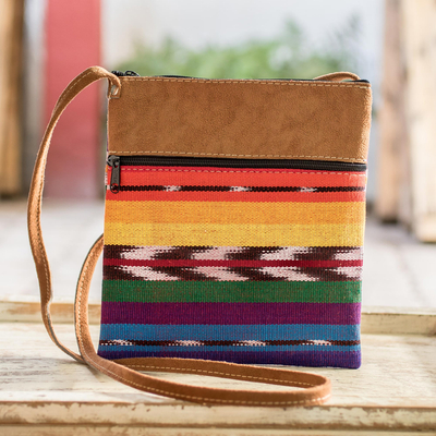 Cotton sling bag, 'Rainbow Trekker' - Rainbow Colored Cotton Sling Tote from Guatemala