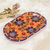 Decorative wood plate, 'Flower Quartet' - Oblong Decorative Plate with Four Purple Flowers on Orange