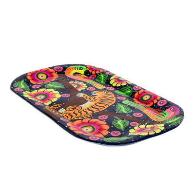 Multicolored Decorative Plate with Tiger and Birds