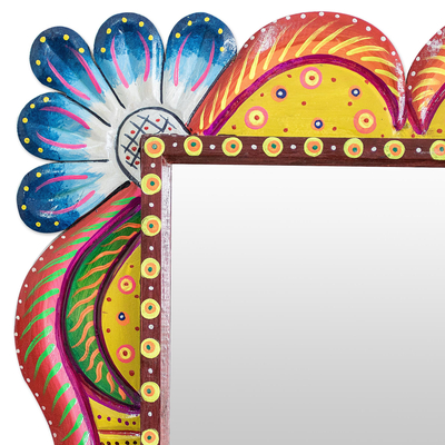 Wood wall mirror, 'Guatemalan View' - Wood Framed Wall Mirror in Multiple Colors from Guatemala