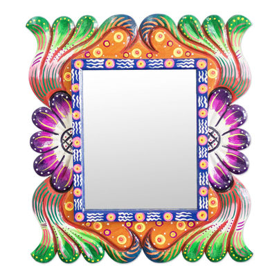 Wood wall mirror, 'Guatemalan Rainbow' - Wood Framed Wall Mirror in Multiple Colors from Guatemala
