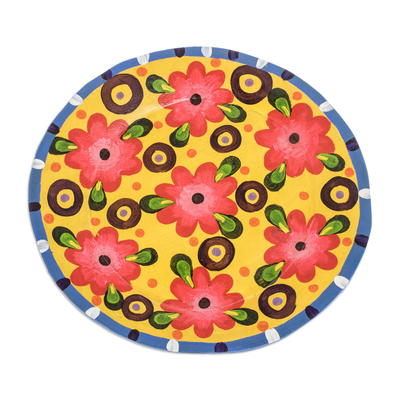 Guatemalan Decorative Plate with Multiple Orange Flowers