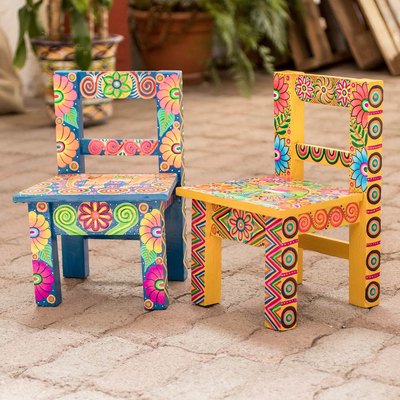 10" Hand Made Many Beautiful Designs Fair Trade Kids Wooden Stools 