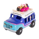Mini ceramic sculpture, 'Blue Old Time Bus' - Blue and Turquoise 3.5 In Ceramic Bus from Guatemala