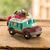 Mini ceramic sculpture, 'Brown and Turquoise Old Time Bus' - Green and Brown Ceramic Mini Bus Decoration from Guatemala