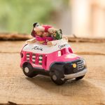 Mini ceramic sculpture, 'Pink Old Time Bus' - 2.5 Inch Pink Ceramic Mini Bus Figurine from Guatemala