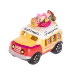 Mini ceramic sculpture, 'Petite Old Time Market Bus' - Yellow and Red Ceramic Mini Bus Figurine from Guatemala