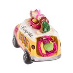 Mini ceramic sculpture, 'Petite Old Time Market Bus' - Yellow and Red Ceramic Mini Bus Figurine from Guatemala