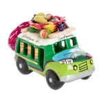 Mini ceramic sculpture, 'Green Old Time Bus' - Two Tone Green Ceramic Bus Figurine from Guatemala