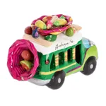 Mini ceramic sculpture, 'Green Old Time Bus' - Two Tone Green Ceramic Bus Figurine from Guatemala
