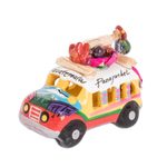 Mini ceramic sculpture, 'Yellow and Orange Old-Time Bus' - Yellow and Orange Ceramic Bus Decoration from Guatemala