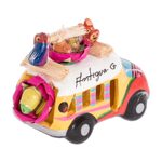 Mini ceramic sculpture, 'Yellow and Orange Old-Time Bus' - Yellow and Orange Ceramic Bus Decoration from Guatemala