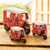 Mini ceramic figurines, 'Red Tuc Tucs' (set of 3) - Mini Red Tuc Tuc Taxis with Dolls from Guatemala (Set of 3)