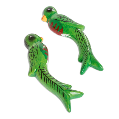 Ceramic magnets, 'Guatemala's Bird' (pair) - Green Quetzal Bird Ceramic Refrigerator Magnets (Pair)