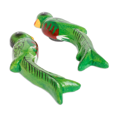 Ceramic magnets, 'Guatemala's Bird' (pair) - Green Quetzal Bird Ceramic Refrigerator Magnets (Pair)