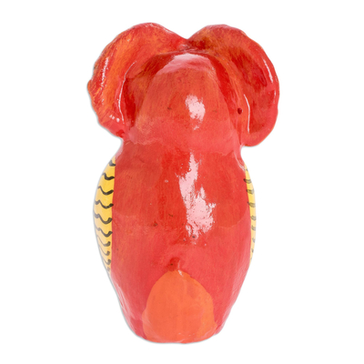 Escultura de cerámica - Figura de Búho de Cerámica Roja con Diseño Geométrico en el Pecho