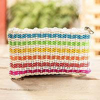 Handwoven cosmetic bag, 'Revived Rainbow' - Handwoven Rainbow Colored Cosmetic Clutch Made