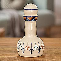 Ceramic decanter, 'Antigua Breeze' - Off-White Ceramic Decanter with Geometric Design