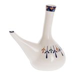 Ceramic porron wine pitcher, 'Antigua Breeze' - Off-White Ceramic Wine Server with Geometric Design