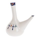 Ceramic porron wine pitcher, 'Antigua Breeze' - Off-White Ceramic Wine Server with Geometric Design