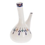 Ceramic porron wine pitcher, 'Antigua Breeze' - Off-White Ceramic Wine Server with Geometric Design