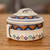Cuenco de salsa de cerámica, 'Antigua Breeze' - Cuenco cubierto de cerámica blanquecina con diseño geométrico