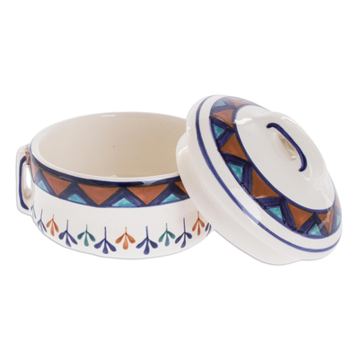 Salsa-Schale aus Keramik, 'Antigua Breeze'. - Off-White Keramikschüssel mit geometrischem Design