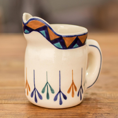 Ceramic creamer, 'Antigua Breeze' - Ceramic Hand Painted Creamer with Geometric Design