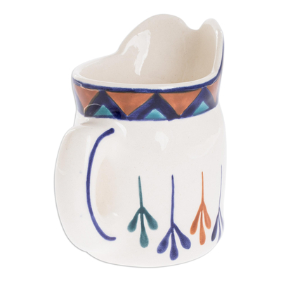 Ceramic creamer, 'Antigua Breeze' - Ceramic Hand Painted Creamer with Geometric Design