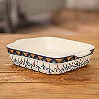 Ceramic casserole, 'Antigua Breeze' - Ceramic Geometric Design Hand Painted Casserole Baking Dish