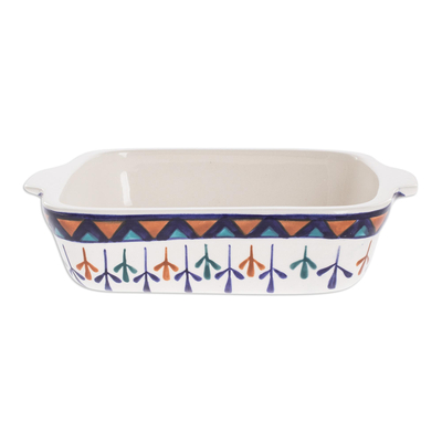 Ceramic casserole, 'Antigua Breeze' - Ceramic Geometric Design Hand Painted Casserole Baking Dish