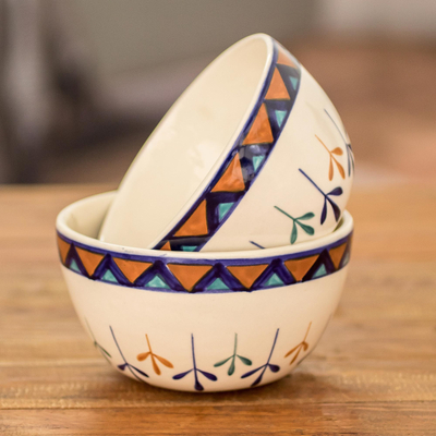 Tazones de sopa de cerámica, (par) - Tazones Soperos de Cerámica Pintados a Mano con Diseño Geométrico (Pareja)