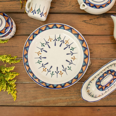 Ceramic luncheon plates, 'Antigua Breeze' - Two Off-White Ceramic Luncheon Plates with Geometric Design