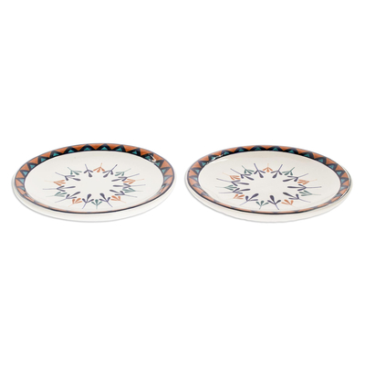 Platos de almuerzo de cerámica - Dos platos de comida de cerámica color hueso con diseño geométrico