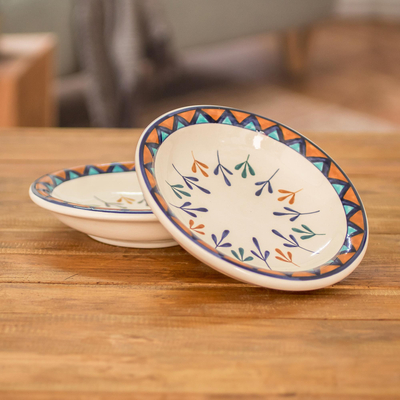 Ceramic salad bowls, 'Antigua Breeze' (pair) - Ceramic Hand Painted Bowls with Geometric Design (Pair)