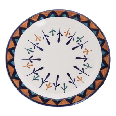 Platos llanos de cerámica, (par) - Platos de Cerámica Pintados a Mano con Diseño Geométrico (Pareja)