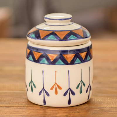 Zuckerdose aus Keramik - Cremefarbene Zuckerdose aus Keramik mit geometrischem Design
