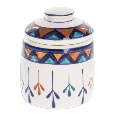 Zuckerdose aus Keramik - Cremefarbene Zuckerdose aus Keramik mit geometrischem Design