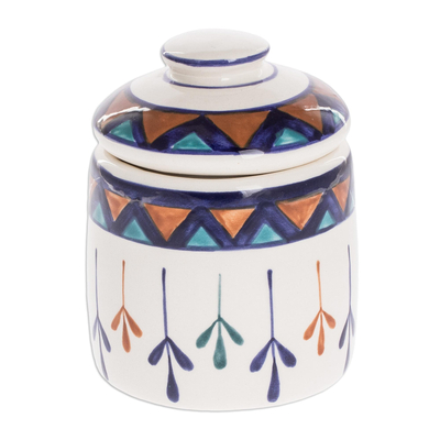Ceramic sugar bowl, 'Antigua Breeze' - Off-White Ceramic Sugar Bowl with Geometric Design