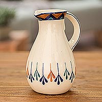 Jarra de cerámica, 'Antigua Breeze' - Jarra de cerámica pintada a mano con diseño geométrico