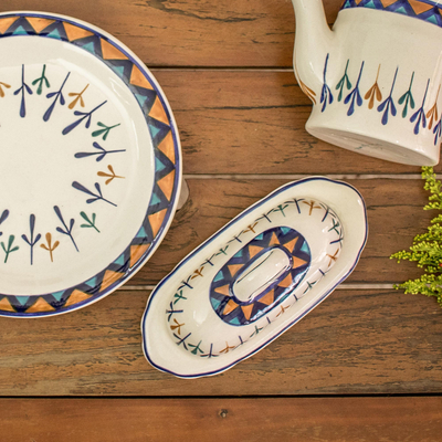 Plato de mantequilla de cerámica - Mantequera de Cerámica Pintada a Mano con Diseño Geométrico